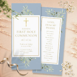 Greenery Blue Holy Communion Prayer Card Bookmark