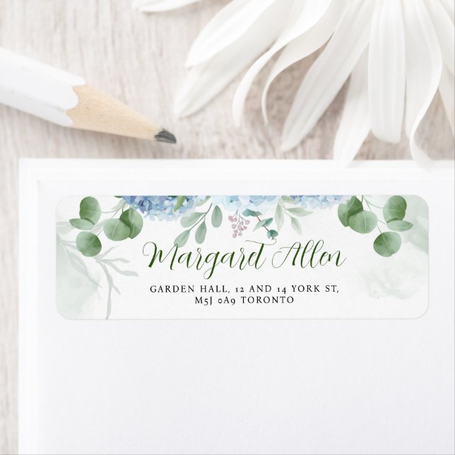Greenery Blue hydrangea Baby Shower Address Label (Insitu)