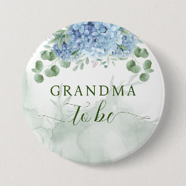 Greenery Blue hydrangea Baby Shower Grandma to be Button