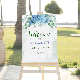 Greenery Blue hydrangea Baby Shower Welcome Sign