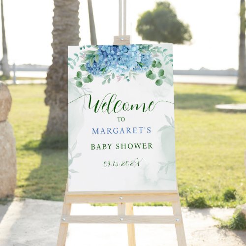 Greenery Blue hydrangea Baby Shower Welcome Sign