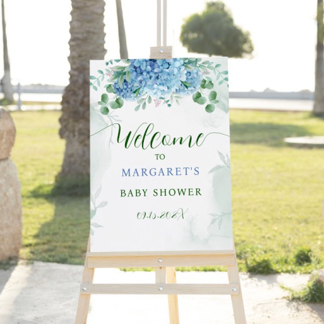 Greenery Blue hydrangea Baby Shower Welcome Sign (Creator Uploaded)