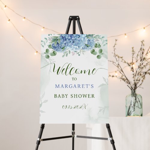 Greenery Blue hydrangea Baby Shower Welcome Sign