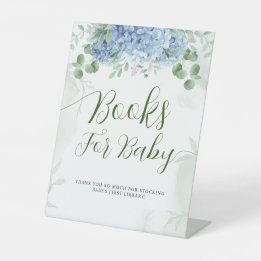 Greenery Blue hydrangea Books For Baby Shower Pedestal Sign