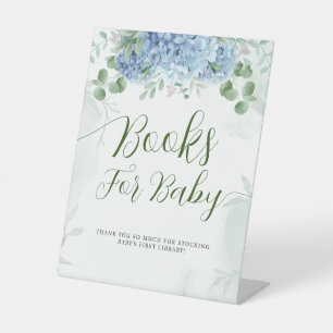 Greenery Blue hydrangea Books For Baby Shower Pedestal Sign