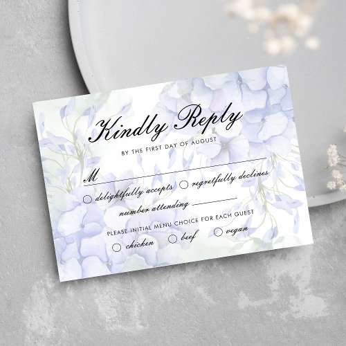 Greenery Blue Hydrangea Botanical Wedding RSVP Card