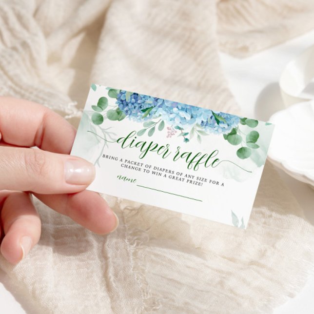 Greenery Blue hydrangea Diaper Raffle Baby Shower Enclosure Card (Creator Uploaded)