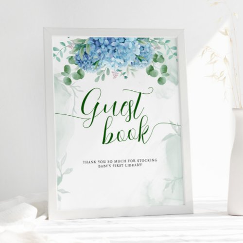 Greenery Blue hydrangea Guest Book Baby Shower 