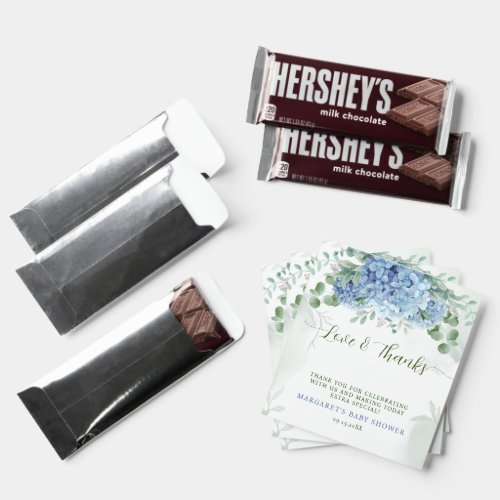 Greenery Blue hydrangea Its a Boy Baby Shower Hershey Bar Favors