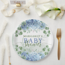 Greenery Blue hydrangea Its a Boy Baby Shower Paper Plates