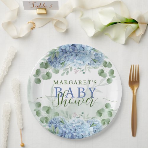 Greenery Blue hydrangea Its a Boy Baby Shower  Paper Plates