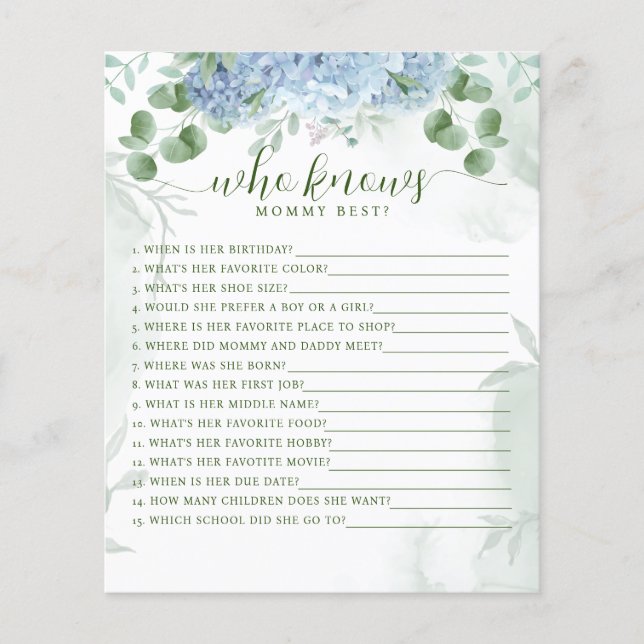 Greenery Blue hydrangea Who Knows Mommy Baby (Front)