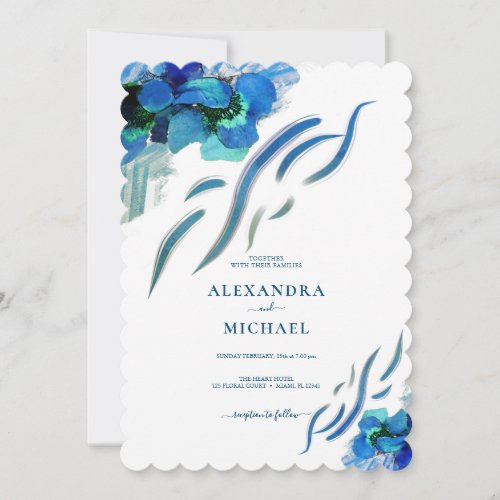 Greenery Blue Iris Flowers Botanical Wedding Invitation