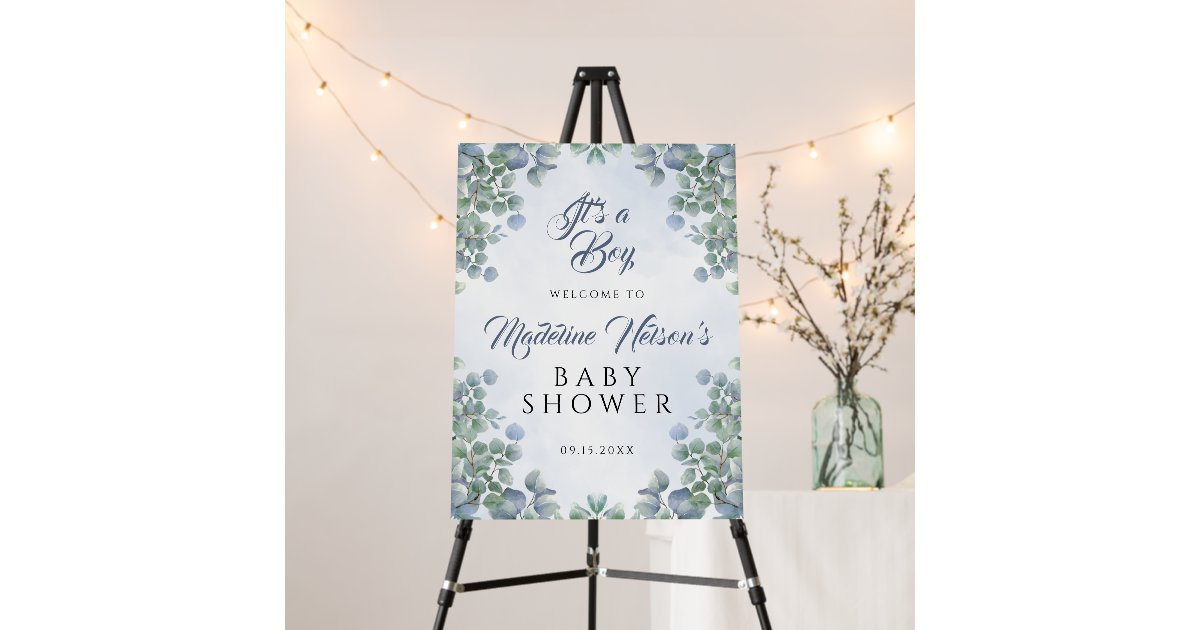 Greenery Blue Its a Boy Baby Shower Welcome Sign | Zazzle