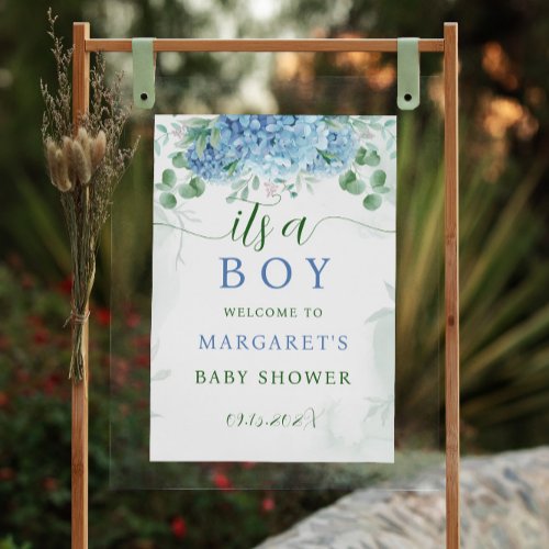 Greenery Blue Its a Boy Baby Shower Welcome Sign