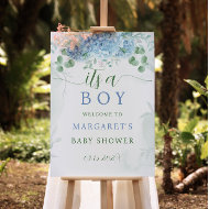 Greenery Blue Its a Boy Baby Shower Welcome Sign