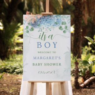 Greenery Blue Its a Boy Baby Shower Welcome Sign