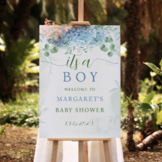 Greenery Blue Its a Boy Baby Shower Welcome Sign