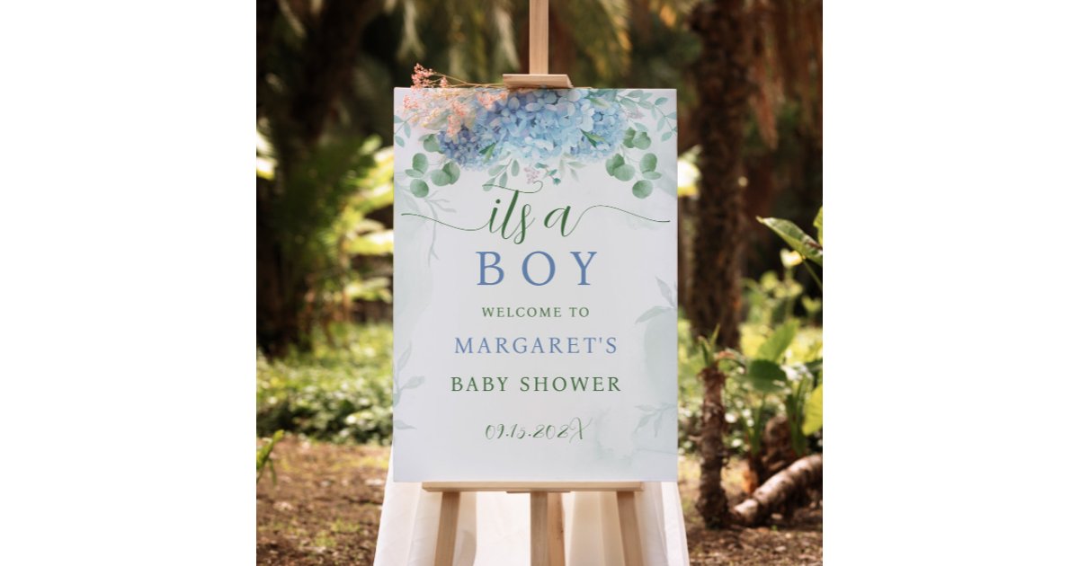 Greenery Blue Its a Boy Baby Shower Welcome Sign | Zazzle