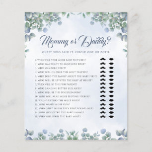Greenery Blue Mommy or Daddy Baby Shower Game