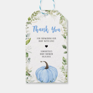 Greenery Blue Pumpkin Baby Shower Favor Tags