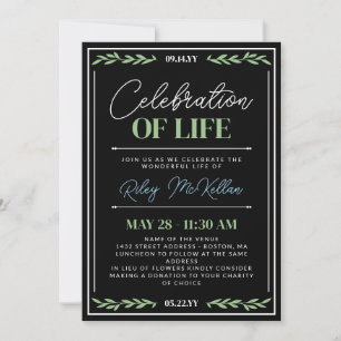 Greenery Blue Script Celebration of Life Invitation