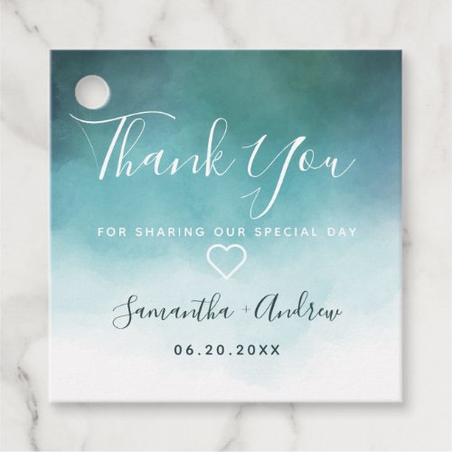 Greenery blue watercolor wash thank you wedding favor tags