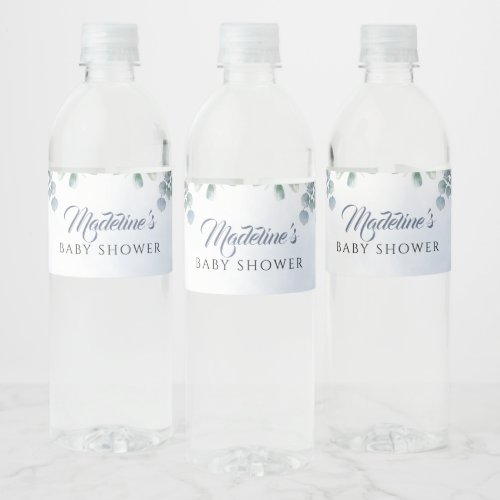 Greenery Blue Watercolor  Water Bottle Label