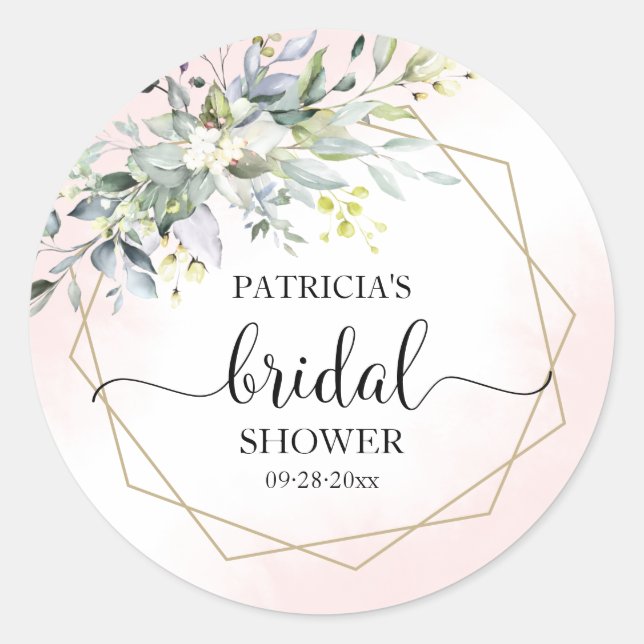 Greenery Blush Bridal Shower  Classic Round Sticker (Front)