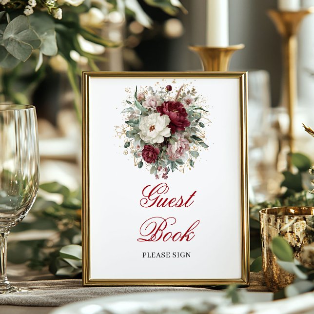 Greenery Blush Burgundy Guest Book Tabletop Poster (Greenery Blush Burgundy Guest Book Tabletop Poster)