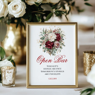 Greenery Blush Burgundy Open Bar Tabletop Sign