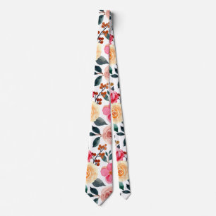 Greenery Blush Peach Pretty Floral Pattern Neck Tie