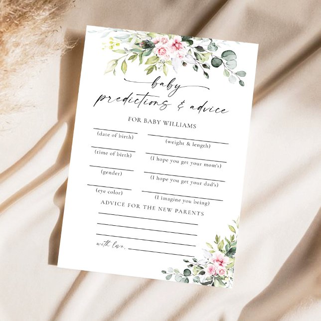 Greenery Blush Pink Baby Shower Predictions Card (Creator Uploaded)