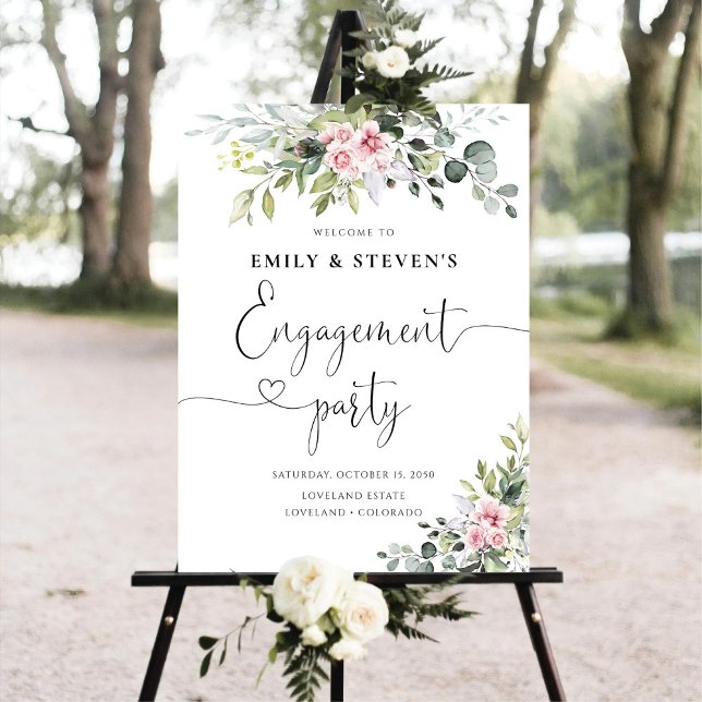 Greenery Blush Pink Engagement Party Foam Board (Creator Uploaded)