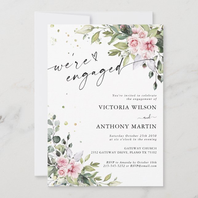 Greenery Blush Pink Engagement Party Invitation (Front)