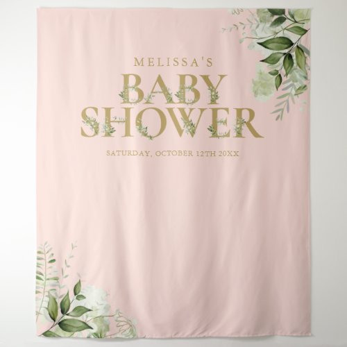 Greenery Blush Pink Gold Baby Shower Photo Prop Tapestry