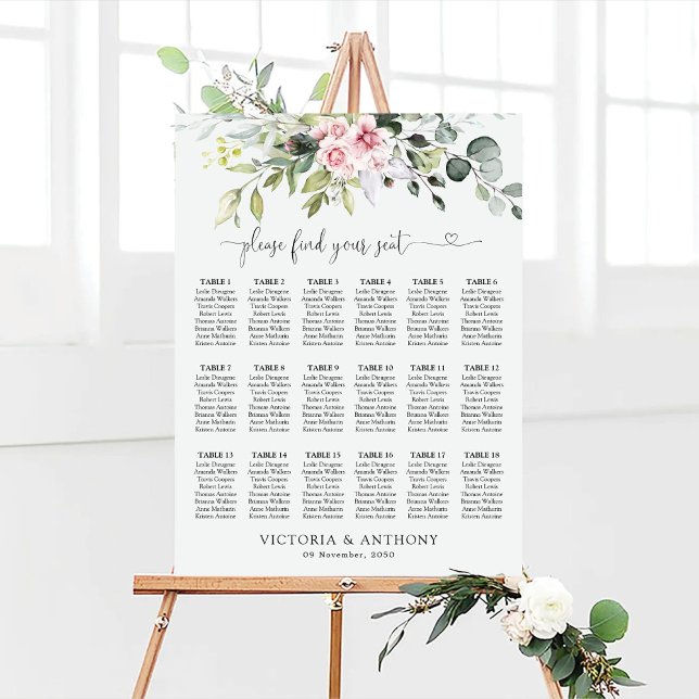 Greenery Blush Pink Seating Chart Foam Boards (Creator Uploaded)