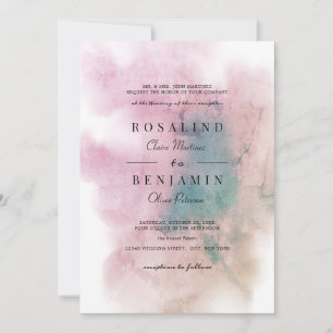 Greenery Blush Pink Watercolor Abstract Wedding Invitation