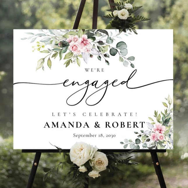 Greenery Blush Pink We Are Engaged Foam Board (Creator Uploaded)