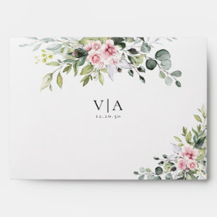 Greenery Blush Pink Wedding Ceremony Envelope