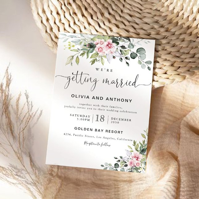 Greenery Blush Pink Wedding Ceremony Invitation (Creator Uploaded)