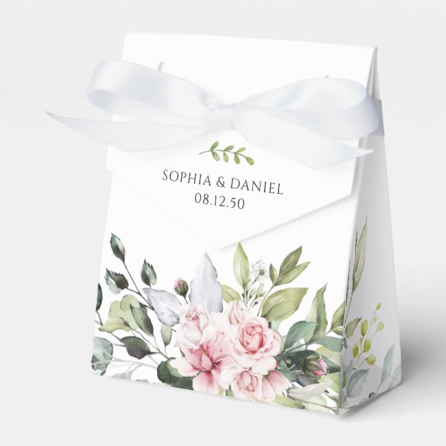 Greenery Blush Pink Wedding Favor Box (Front Side)