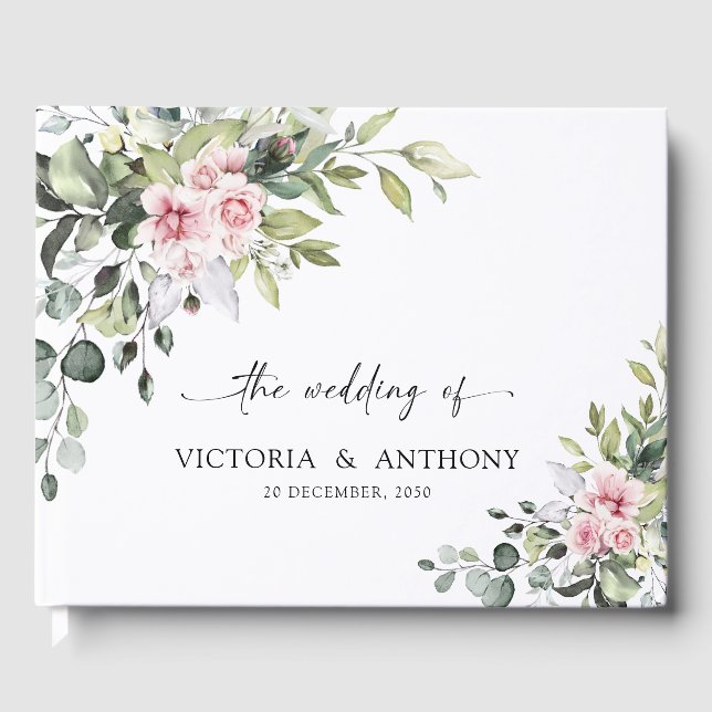Greenery Blush Pink Wedding Guest Book (Front)