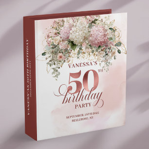 Greenery Blush Rose Gold 50th Birthday Memory Book 3 Ring Binder