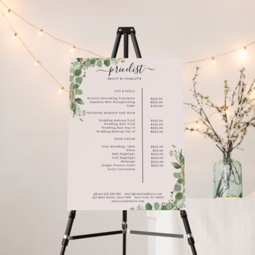 Greenery Blush Salon Price List  Foam Board