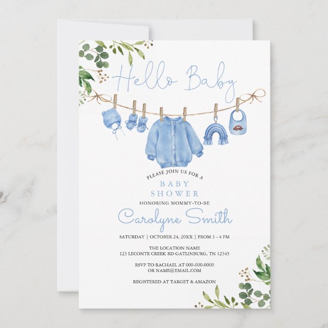 Greenery Boho Clothes Boy Baby Shower Invitation (Front)