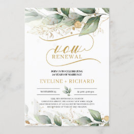 Greenery boho eucalyptus gold leaves vow renewal invitation