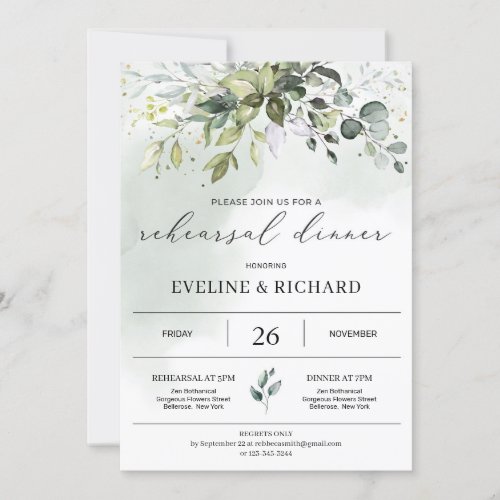 Greenery boho foliage eucalyptus rehearsal dinner invitation