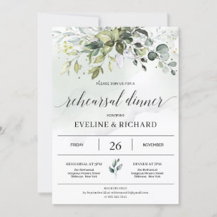 Greenery boho foliage eucalyptus rehearsal dinner invitation