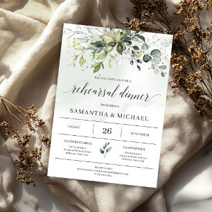 Greenery boho foliage eucalyptus rehearsal dinner invitation